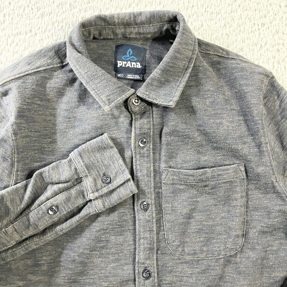 PrAna Shirt Mens Medium Gray Organic Cotton Recycled‎ Polyester Button Up